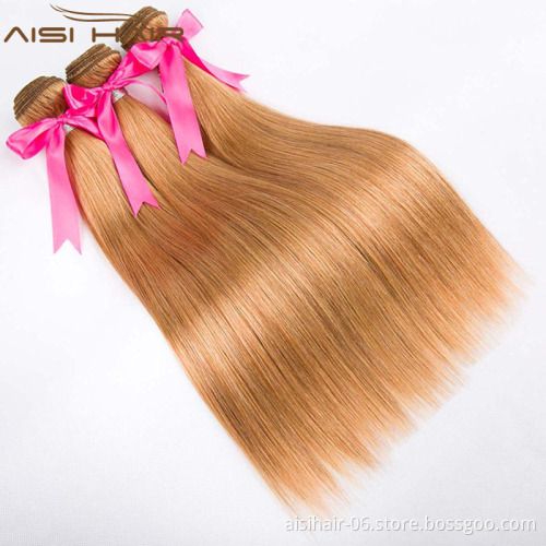Aisi Hair Wholesale Natural silky straight blonde color  brazilian human hair weaves